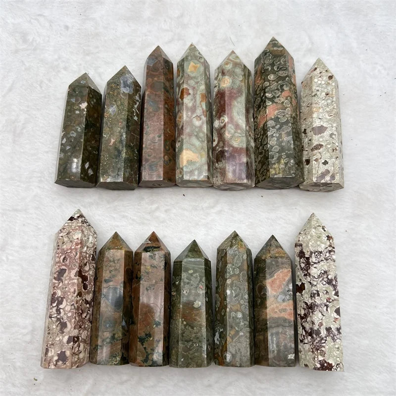 Wholesale Natural Polished Crystal Tower Rhyolite Point Rainforest Rhyolite Tower for Home Decoration