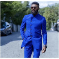 2025 New Royal Blue Stand Collar Wedding Men Suits Groom Wear Tuxedos Slim Fit Prom Blazer Terno Masculino 2 Pcs Jacket+Pants