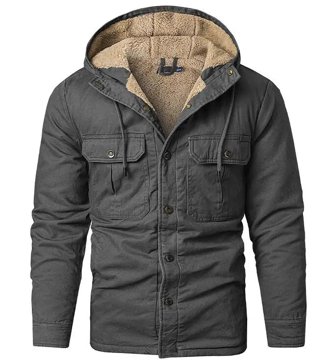 Custom Design Thickened Coat Solid Color Cotton Casual Lamb Cashmere Men's Jackets With Hooded