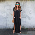 Hot Sale Summer Maxi Short Sleeve Pockets Casual Loose Split Long Woman Dresses