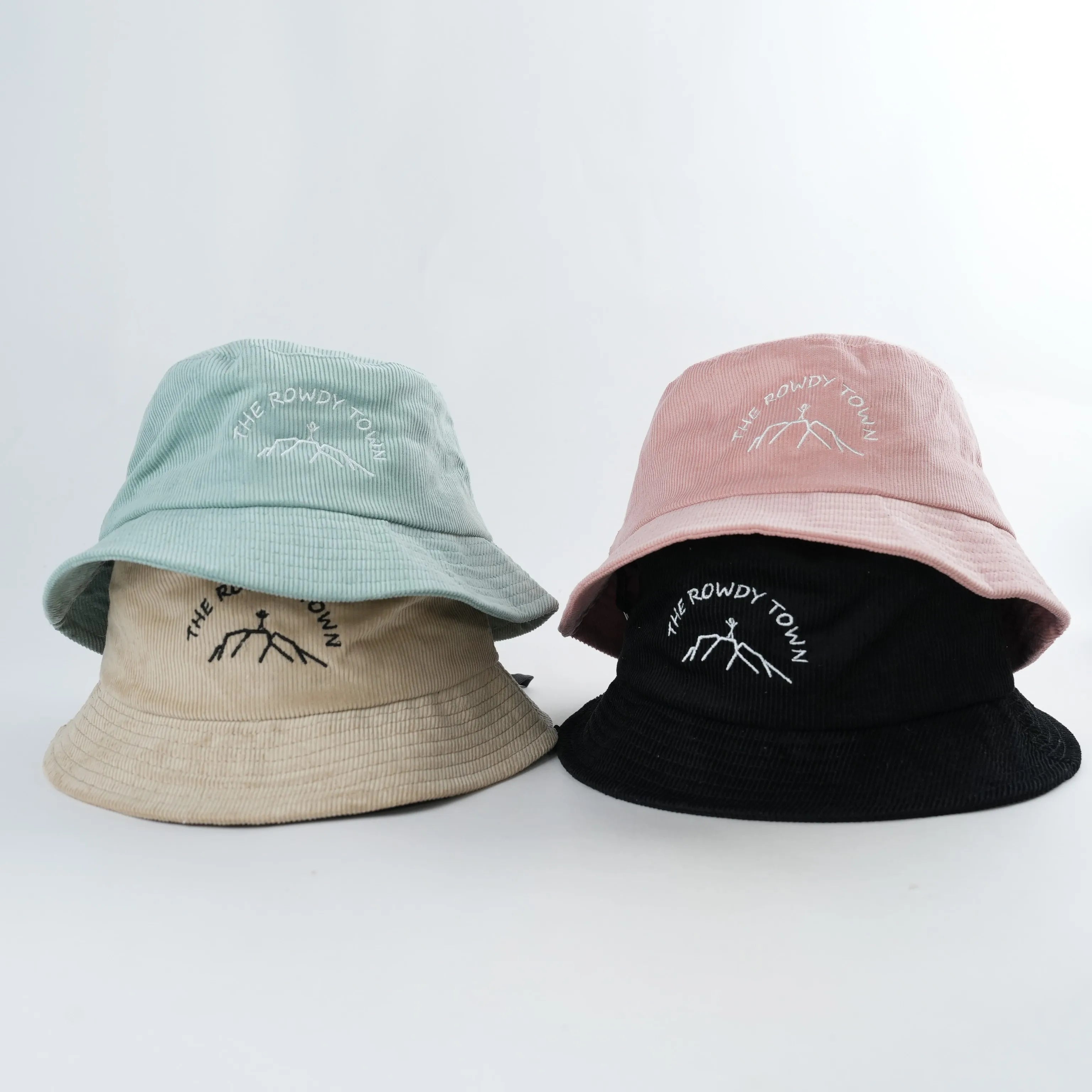 Custom Corduroy Material Bucket Hats Embroidery Stitch Logo With Satin Inside