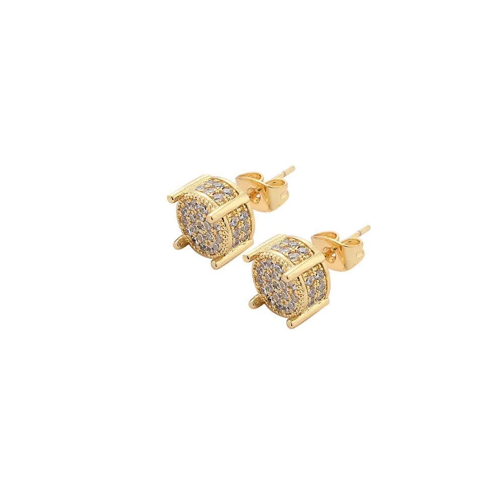 E005 CZ Zircon Geometric Stud Earrings with Brass Setting Gold Plated Hip Hop Bling Bling Iced Style for Women's Anniversaries
