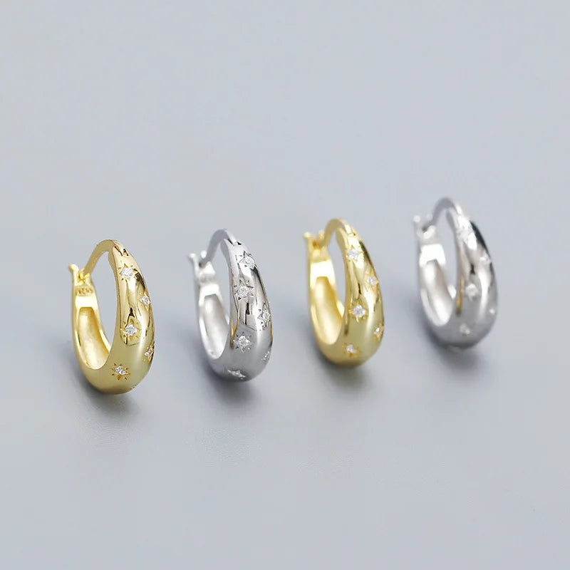 925 Sterling Silver Exaggerated Big Earrings Retro Smooth Shinny Zircon Round Ear Buckle Hoop Earrings for Women