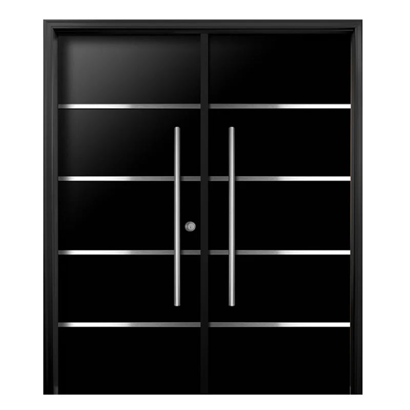 Mexico Style Black 12 Foot Security Door Double Stainless Steel Modern Large Doors Double Entrance Steel Entry Double Door
