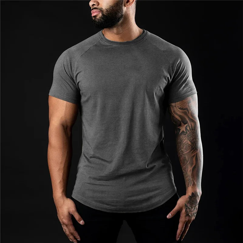 Fast Delivery New Arrival Casual Breathable Fitness Unisex Stretch Plain Curved Hem Gym Summer T Shirt for Men
