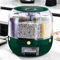 2024 Rice Container Dispense Plastic Kitchen Moisture-Proof 6-Grid Rotating Food Grain Dispenser Cereal Storage Box