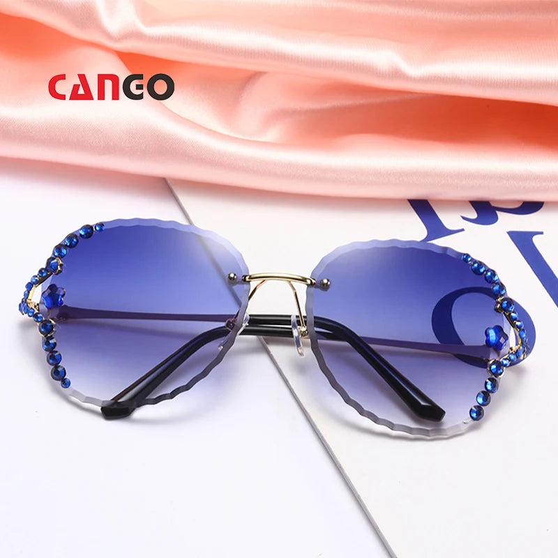 Fashion Women Sunglasses 2022  Trendy Rimless Diamond Cut Sun Glasses UV400
