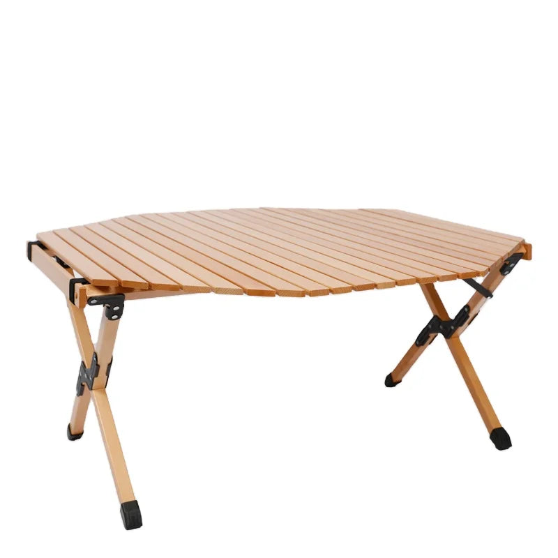 Woqi Outdoor Indoor Pine Wood Octagonal Camping Folding Table