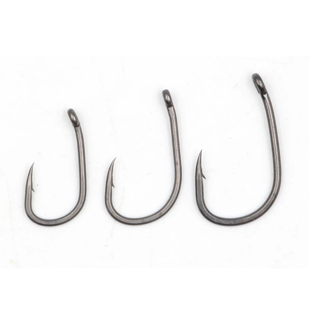 Wholesale Black Tef Coated Carp Hooks Wide Gape T Style Barbed Carp Fishing Hook