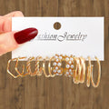 VKME 6Pcs/Set Twisted Pearl Earrings Set Geometric Design Hoop Earrings for Women Jewelry Wholesale