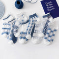 Women's Summer Spring Blue Flower Mesh Ankle Socks Low Cut Breathable Knitted Striped Pattern Daily Use Thin Girls Body Cuff
