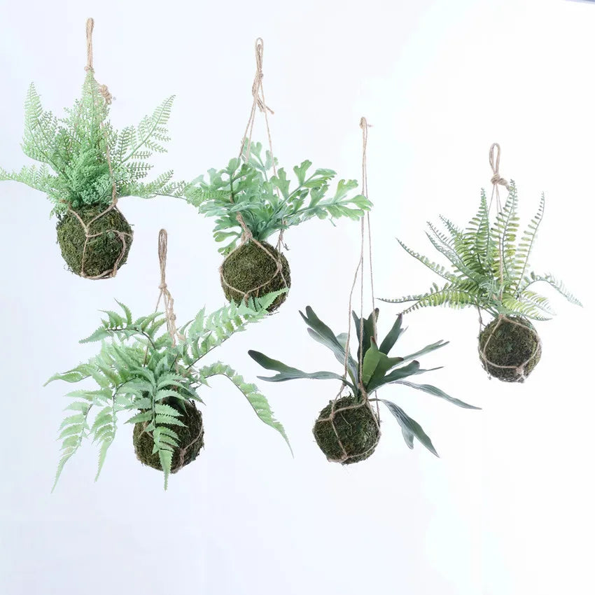 E-544 Home Indoor Decorative Real Touch Artificial Faux Silk Hanging Fern Plant Grass Ball