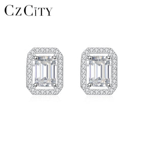 CZCITY Earring Jewelry Bridal Designer Luxury Woman Diamond Silver Square Stud 925 Sterling Earing Moissanite