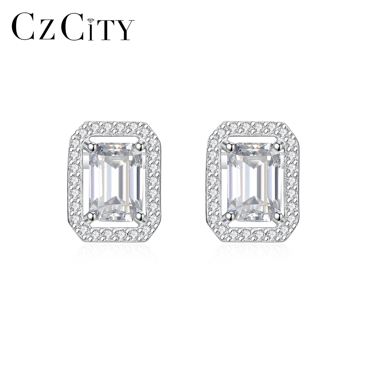 CZCITY Earring Jewelry Bridal Designer Luxury Woman Diamond Silver Square Stud 925 Sterling Earing Moissanite