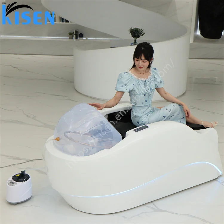 Modern Design Japanese Head Spa Heating Shampoo Chair and Massage Bed With Ceramic Wash Basin and Sink for Barbershop Salon