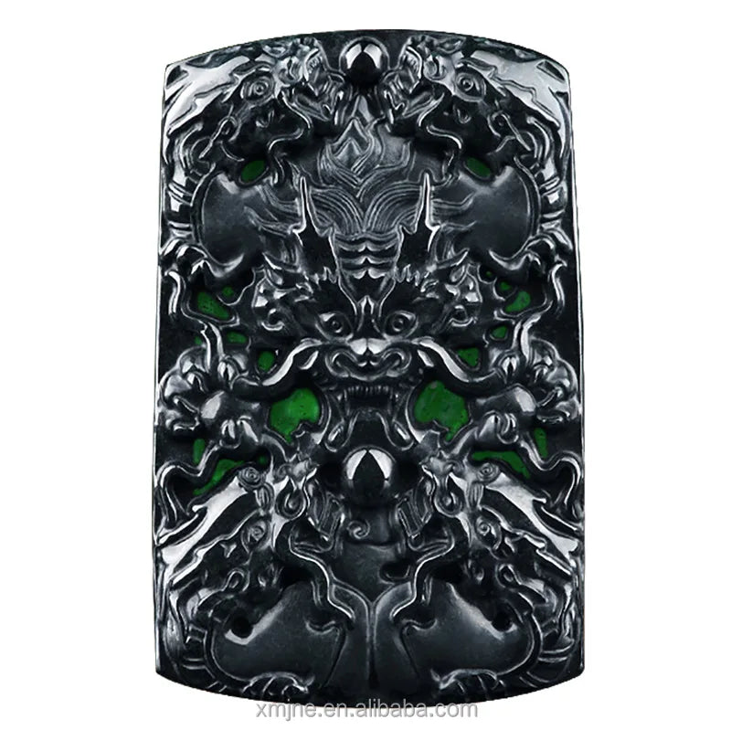 Certified Grade a Natural Ink Green  Jade Zodiac Dragon Brand Domineering Jade Pendant Ice Pendant Jewelry Wholesale 2