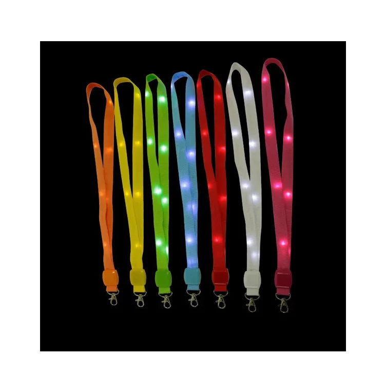 Button Cell Operated Pure Color Night Flashing Luminous Lighted up LED ID Card Holder Lanyard Name Tag Hanging Strap for Party
