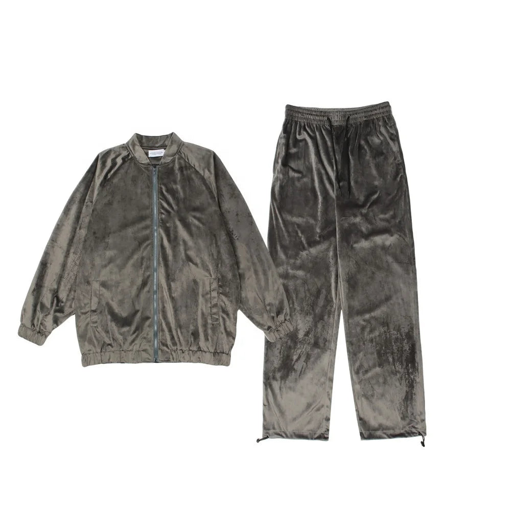 Custom Velvet Velour Tracksuit Baseball Jacket and Jogger Set Sweatsuit Velvet Tracksuit for Men Sport Velvet Tracksuit