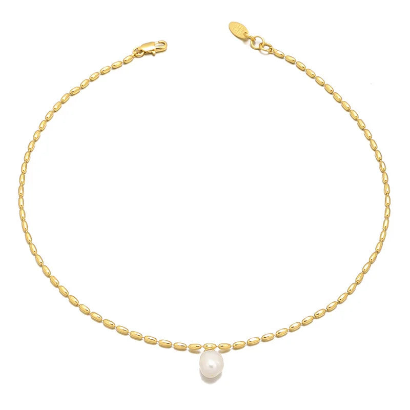 Designer 18K Gold Plated Rice Beads Stainless Steel Chain Choker Necklace Luxury Real Freshwater Pearl Pendant Necklace