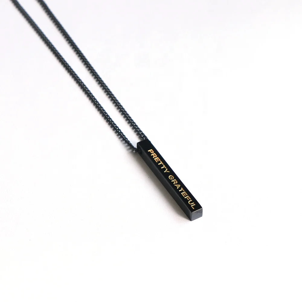 Diy Design Customized Engraved Inspirational Words Black Finish Gold Enamel bar Plate Necklace for Men Women Fashion Accessories