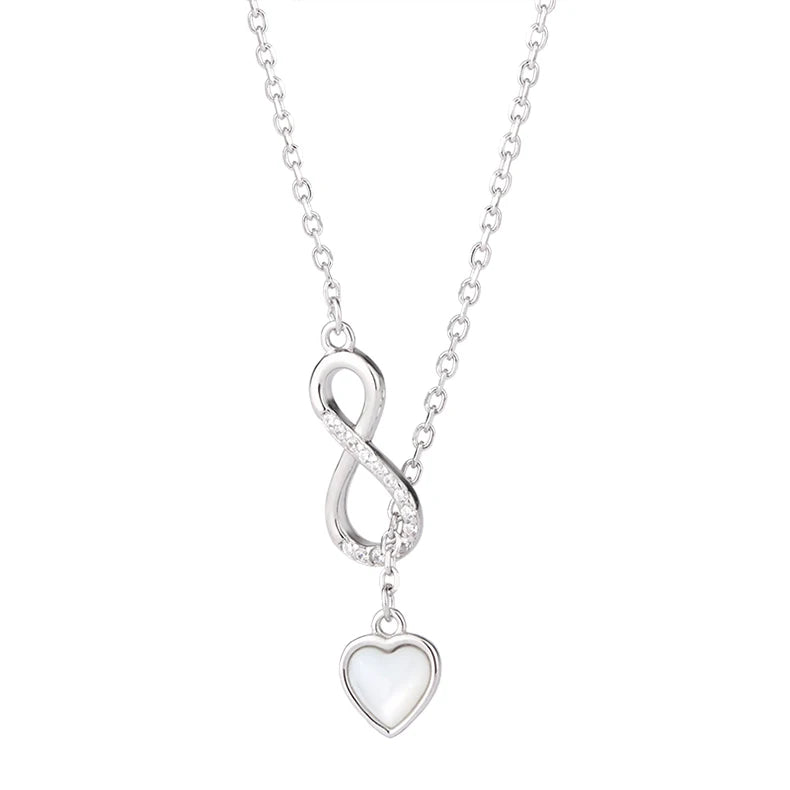 Fashion Hot Sale 925 Sterling Silver Rhodium Plated Infinity Symbol Women's Heart Pendant Necklace Wholesale