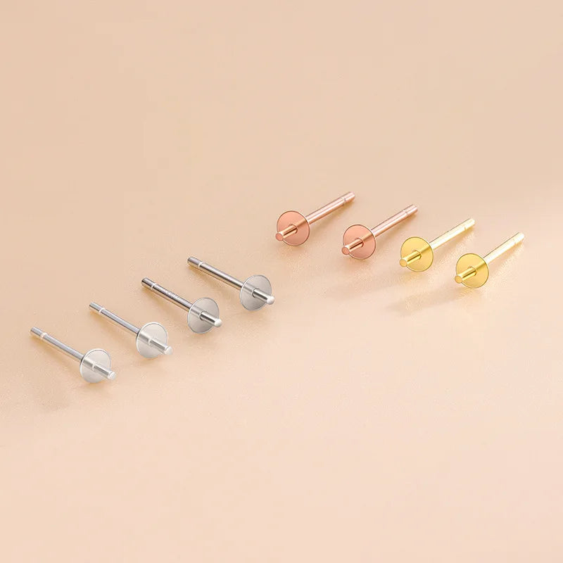 3mm 4mm 5mm 925 Sterling Silver Flat Stud Earring Post Cup Pin Pearl Setting Findings for Half Drilled Pearl Beads