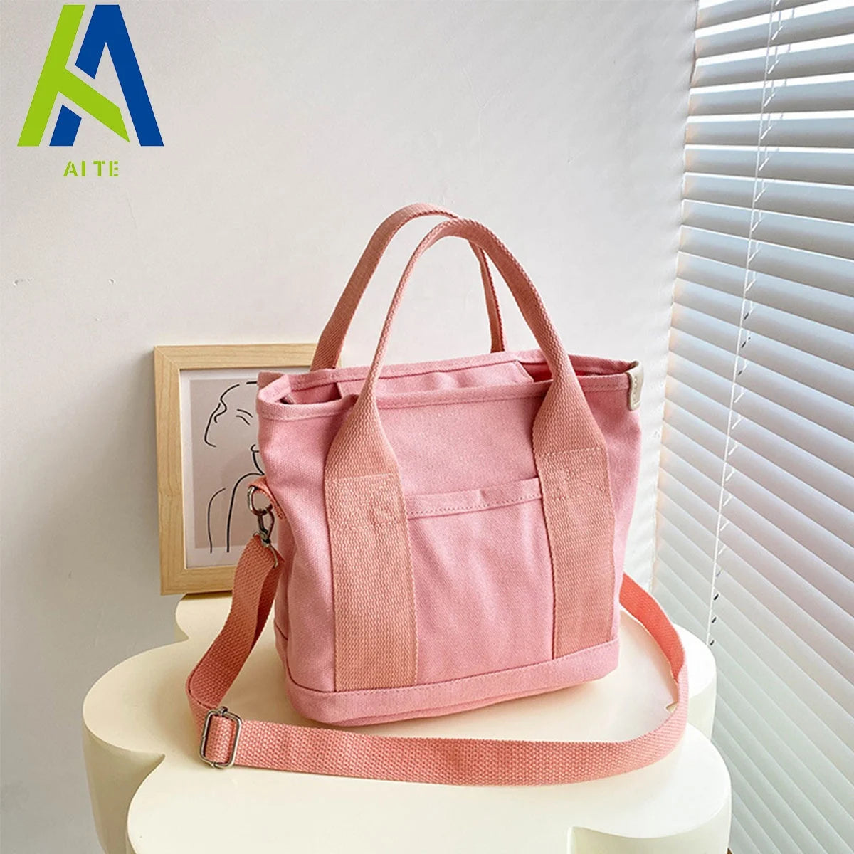 2024 Women's Personalized Eco-Friendly Canvas Handbag Multi-Compartment Office & Go Tote Bag Small Sling Design Letter Pattern