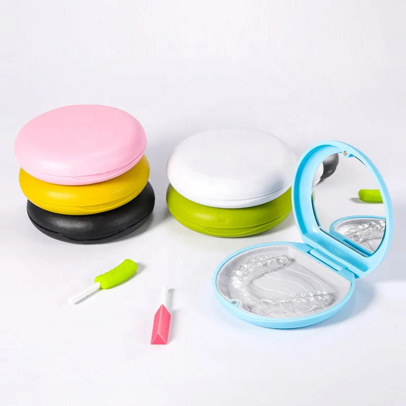 LULA Custom Logo Plastic Retainer Case with Mirror Bag-Shaped Partial Denture Storage Box for Dental Care