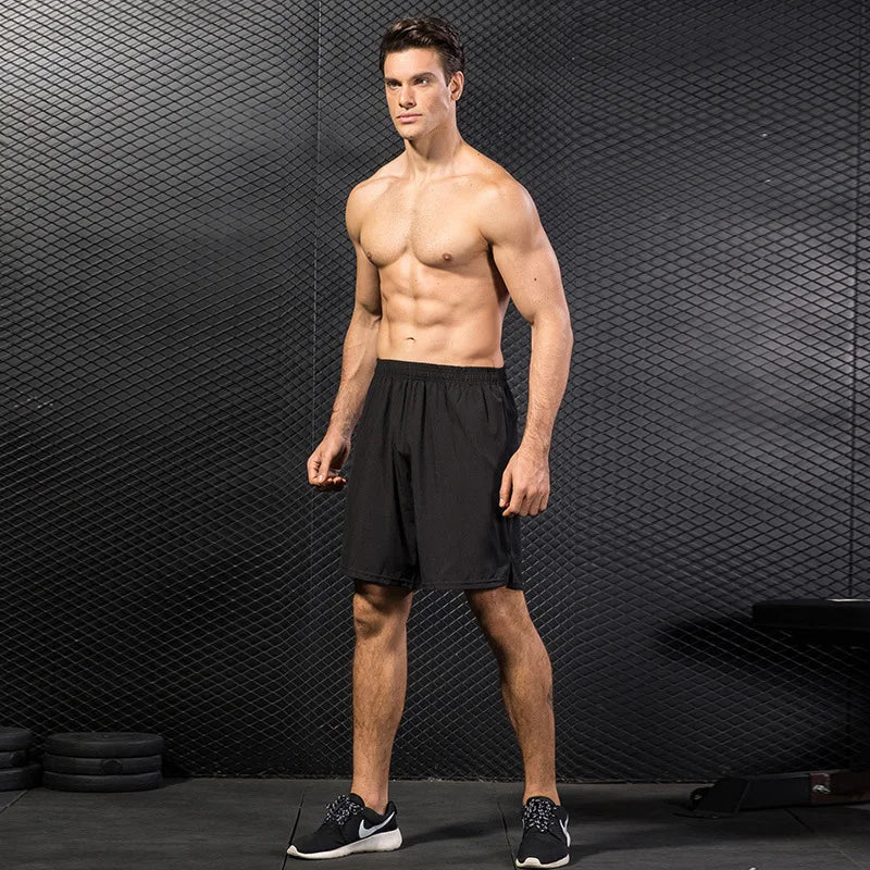 Men's Casual Breathable Quick-Dry Solid Sports Shorts Mid Waist Outdoor Fitness Running Basketball Training Drawstring Closure