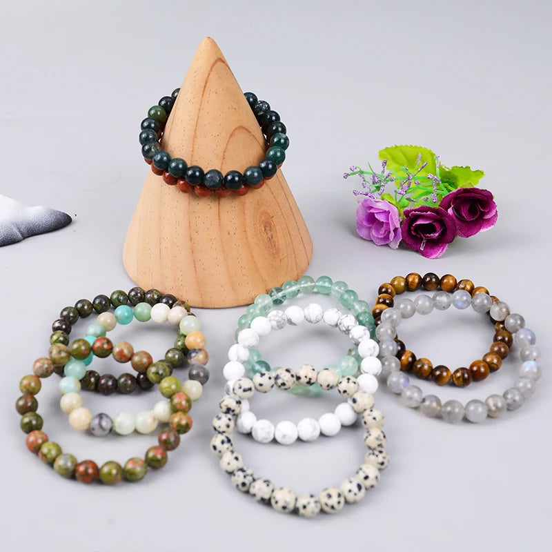 Wholesale Trendy Natural Crystal 8mm Bead Bracelets Lapis Lazuli Reiki Healing Stones Geometric Gemstone Gift (Support Color