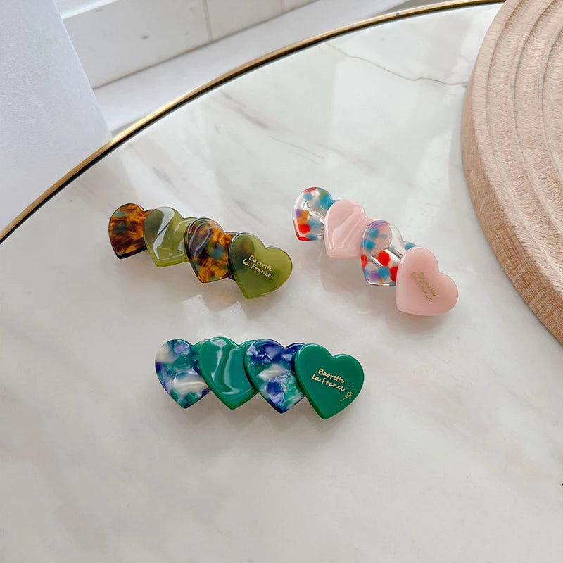 DOWELL Korean Simple Medium Horizontal Clip One Word Heart Acetate Hair Barrettes for Women
