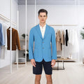 MTM Custom Men's Light Blue Casual Blazer Breathable Anti-Shrink ODM Supply Worsted Fabric Single Breasted Versatile Loose Suits