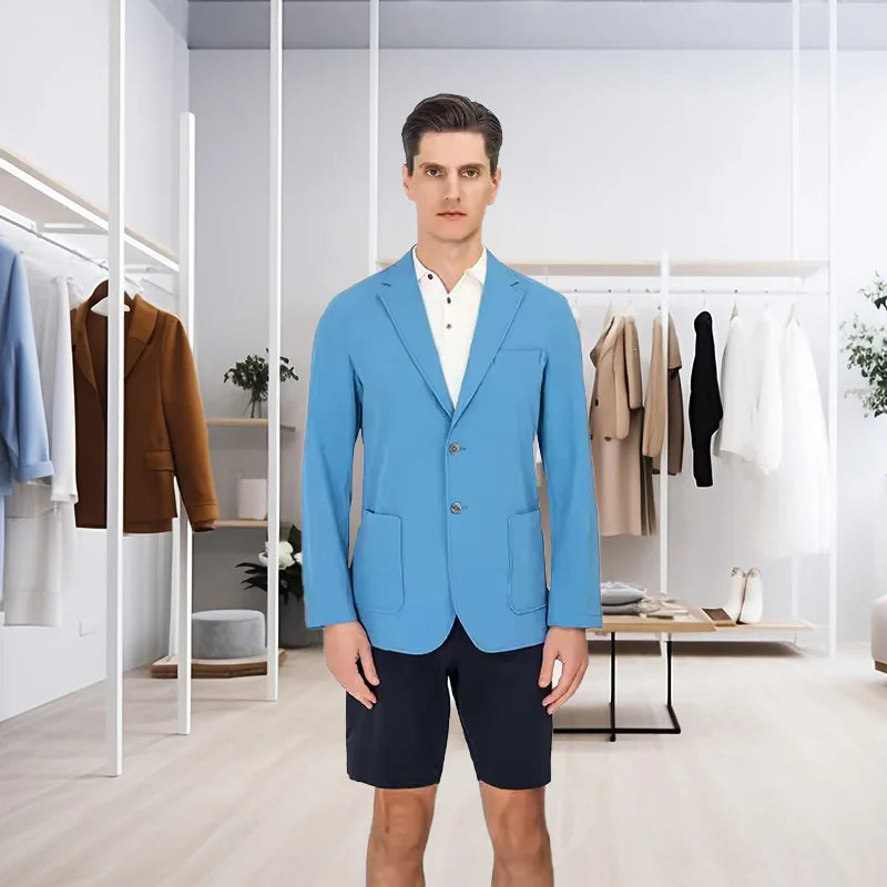MTM Custom Men's Light Blue Casual Blazer Breathable Anti-Shrink ODM Supply Worsted Fabric Single Breasted Versatile Loose Suits