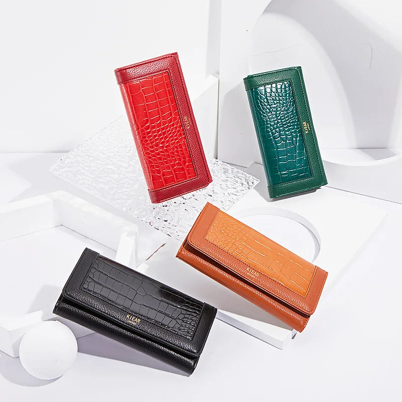 New Women's Wallet Long Women's Wallet Crocodile Pu Leather Buckle Women's Handbag Purse