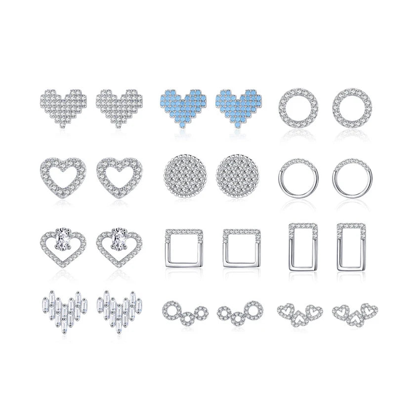 S925 Sterling Silver Light Luxury Full Diamond love Earrings Geometric Personality Ins Style Fashion Jewelry