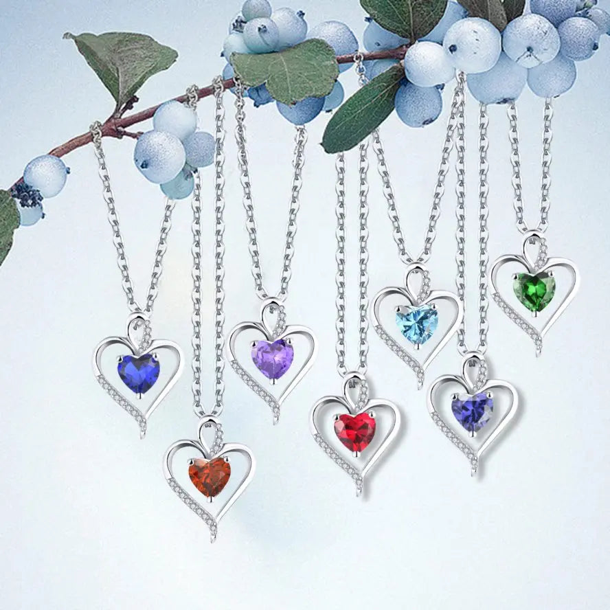 YILUN 925 Sterling Silver Heart Amethyst Pendant Necklace Purple Gemstone Cubic Zirconia Heart Love Necklace Jewelry for Women