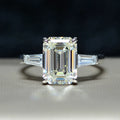 925 Sterling Silver Emerald Cut Ring Rhodium Plated Classic White Zircon Ring for Women