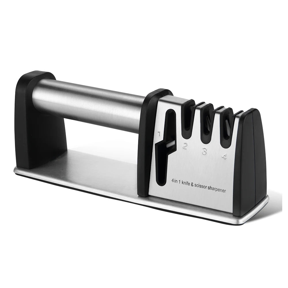 Kitchen Knife Sharpener 4 Stages 4 in 1 Diamond Coated& Fine Ceramic Rod Knife Shears and Scissors Sharpening System Tools