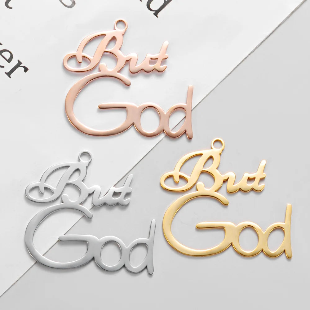 38.1x35mm High Polished Making Jewelry Diy Accessories Custom Necklace Stainless Steel Letter but GOD Charm Pendant