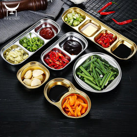 Multiple Sizes Korean Food Store Cooking Soy Seasoning Dish Set Stainless Steel Small Dishes Flavor Multi Grid Sauce Plate