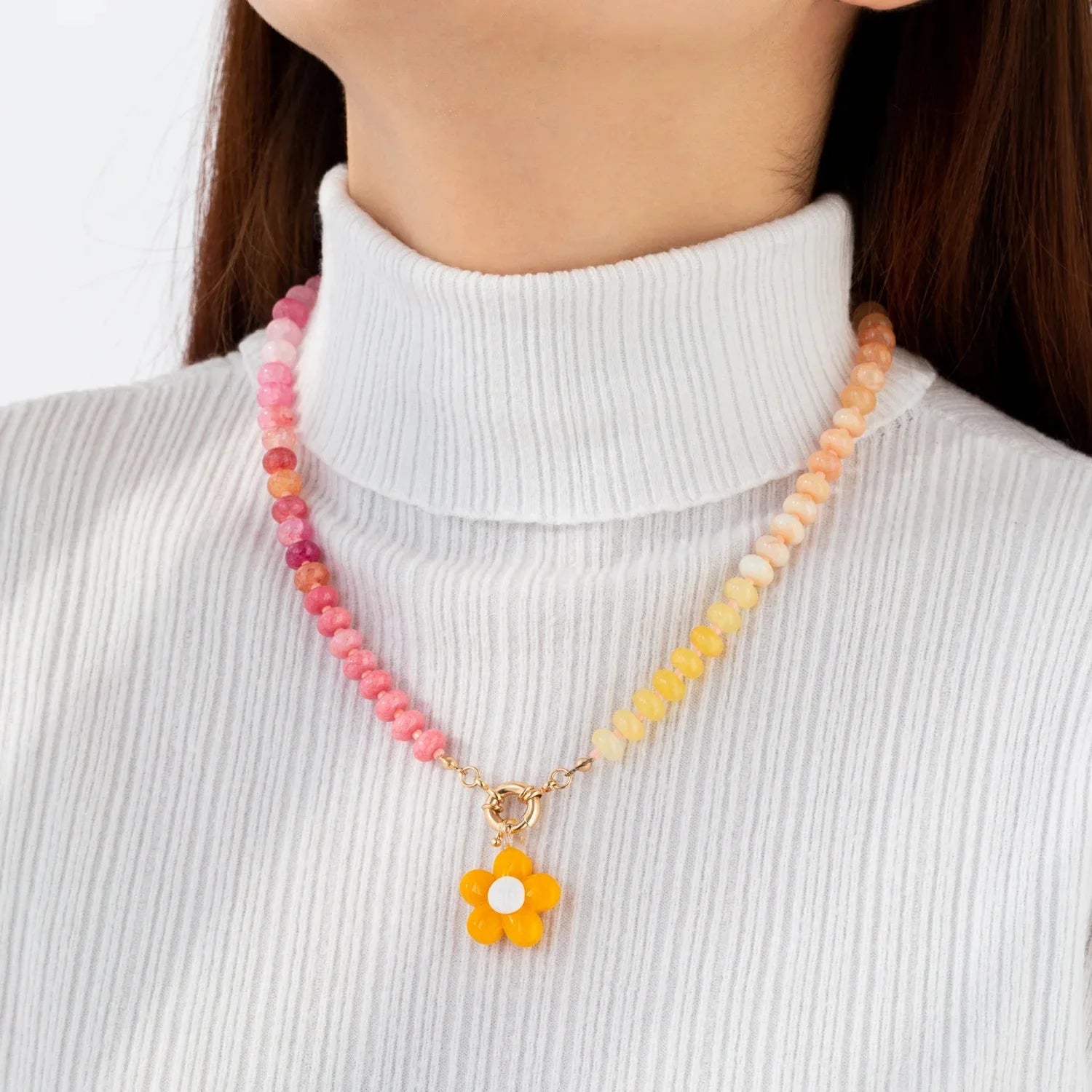 Beach Handmade Beaded Colorful Beaded Flower Pendant Necklaces Summer Beach Bohemia Dopamine Beaded Necklace for Women Girls