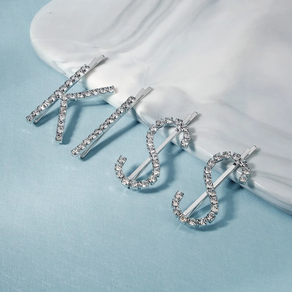 Crystal Rhinestone Letter Barrettes Women Girls Silver KISS Hair Pins Clip Hair Accessories