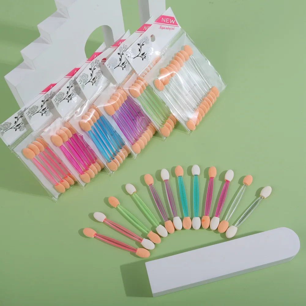 10Pcs/Bag Mini Double End Sponge Wand Portable Eyeshadow Applicator Lip Balm Disposable Nail Powder Brushes Makeup Tools