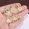 CZ8641 Dainty 18k Gold Plated CZ  Virgin Mary Virgen  Our Lady of Charity St Benedict Medal Pendants Religious Jewelry Supplies