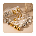 Waterproof Women's Aretes Elegant Geometric 18k Gold-Plated Stainless Steel Pearl Pendant Earrings Hoops for Wedding or Gift