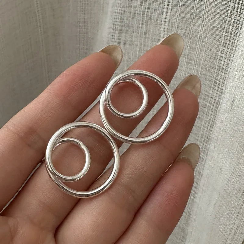 Special Unique Design 925 Sterling Silver Hollow Double Circle Round Stud Earrings for Women Girls Jewelry Gifts