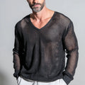 Men's Mesh-Knit V-Neck Sweater Lightweight Breathable Pullover for Warm Weather Viscose Knit Top