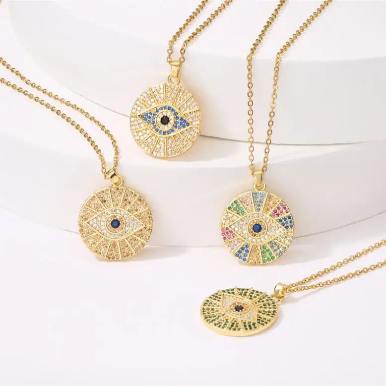 European and American Fashion Brass with Zircon Eye Pendant Necklace for Women