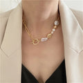 VKME New Exquisite Asymmetric Pearl Choker Necklace for Women Gold Plated Chain Pearl Necklace Women Jewelry Gift