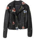 S-XXL Spring Temperament Embroidered Rivet Women's PU Heavy Metal Fashion Leather Clothes Women's Short Jacket